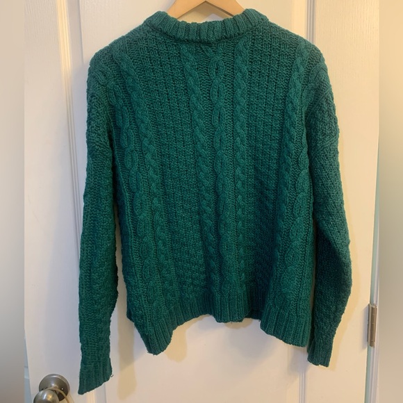 Aerie Emerald Green Chunky Cable Knit Long Sleeve Crewneck Sweater Size XS - Picture 2 of 3